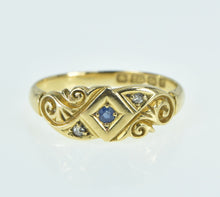 Load image into Gallery viewer, 18K Victorian Ornate Sapphire Diamond Statement Ring Yellow Gold