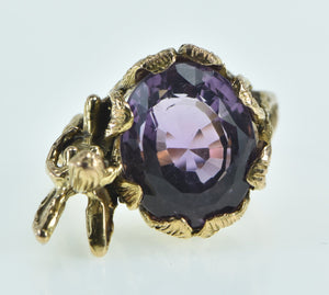 14K Ornate Oval Amethyst Fairy Cocktail Ring Yellow Gold