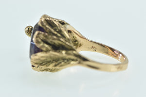 14K Ornate Oval Amethyst Fairy Cocktail Ring Yellow Gold