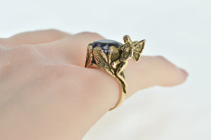 14K Ornate Oval Amethyst Fairy Cocktail Ring Yellow Gold