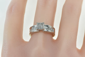 14K Princess Invis. Cluster Engagement Ring White Gold