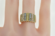Load image into Gallery viewer, 14K Yellow Blue Green Sapphire Statement Band Ring Yellow Gold