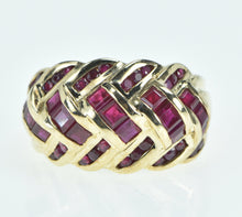 Load image into Gallery viewer, 14K Ruby Encrusted Domed Knot Statement Band Ring Yellow Gold