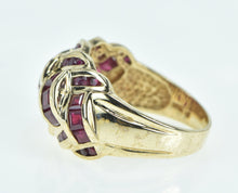 Load image into Gallery viewer, 14K Ruby Encrusted Domed Knot Statement Band Ring Yellow Gold
