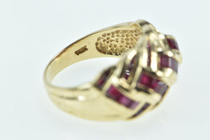 14K Ruby Encrusted Domed Knot Statement Band Ring Yellow Gold