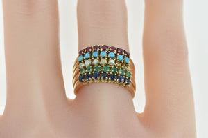 14K Victorian Tiered Gemstone Layered Band Ring Yellow Gold