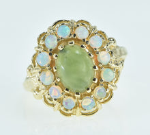 Load image into Gallery viewer, 14K Nephrite Opal Ornate Halo Domed Cocktail Ring Yellow Gold