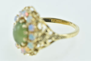 14K Nephrite Opal Ornate Halo Domed Cocktail Ring Yellow Gold