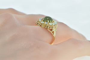 14K Nephrite Opal Ornate Halo Domed Cocktail Ring Yellow Gold