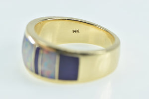 14K Sugilite Opal Inlay Ornate Band Statement Ring Yellow Gold