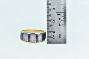 14K Sugilite Opal Inlay Ornate Band Statement Ring Yellow Gold