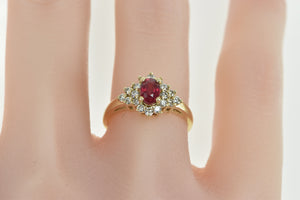 14K 1.00 Ctw Oval Ruby Diamond Halo Engagement Ring Yellow Gold