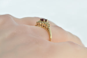 14K 1.00 Ctw Oval Ruby Diamond Halo Engagement Ring Yellow Gold