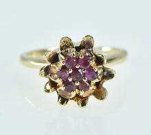 Load image into Gallery viewer, 14K 1960&#39;s Ruby Flower Cluster Statement Ring Yellow Gold