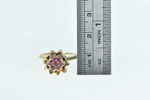 14K 1960's Ruby Flower Cluster Statement Ring Yellow Gold