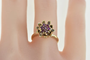 14K 1960's Ruby Flower Cluster Statement Ring Yellow Gold