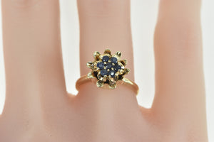 14K 1960's Sapphire Flower Cluster Statement Ring Yellow Gold