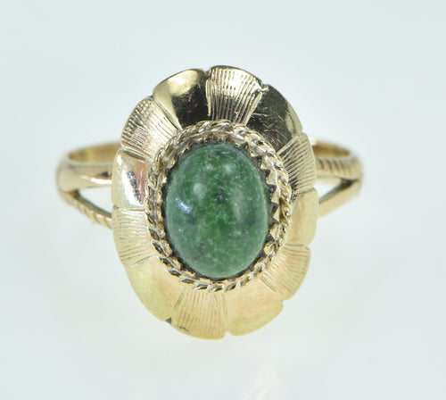 14K 1960's Oval Nephrite Domed Vintage Statement Ring Yellow Gold