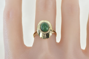 14K 1960's Oval Nephrite Domed Vintage Statement Ring Yellow Gold