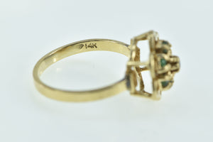 14K Vintage Emerald Flower Diamond Cluster Ring Yellow Gold