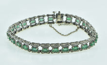 Load image into Gallery viewer, 14K Oval Emerald Diamond Vintage Statement Bracelet 6.75&quot; White Gold