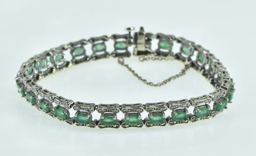 14K Oval Emerald Diamond Vintage Statement Bracelet 6.75