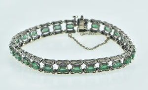 14K Oval Emerald Diamond Vintage Statement Bracelet 6.75" White Gold