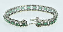 Load image into Gallery viewer, 14K Oval Emerald Diamond Vintage Statement Bracelet 6.75&quot; White Gold