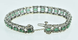 14K Oval Emerald Diamond Vintage Statement Bracelet 6.75" White Gold