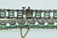 Load image into Gallery viewer, 14K Oval Emerald Diamond Vintage Statement Bracelet 6.75&quot; White Gold