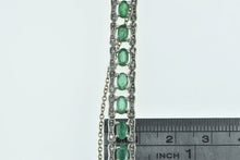 Load image into Gallery viewer, 14K Oval Emerald Diamond Vintage Statement Bracelet 6.75&quot; White Gold