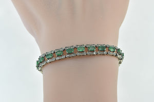 14K Oval Emerald Diamond Vintage Statement Bracelet 6.75" White Gold