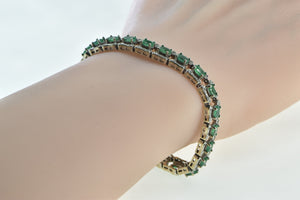14K Oval Emerald Diamond Vintage Statement Bracelet 6.75" White Gold