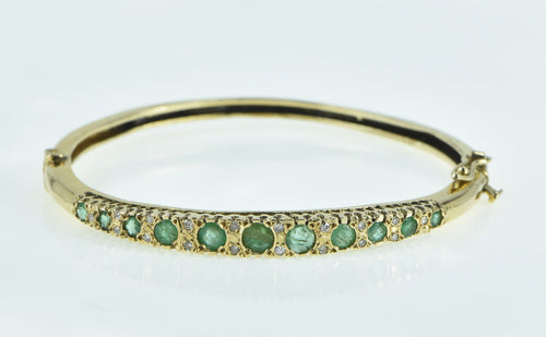 14K Victorian Diamond Emerald Graduated Bangle Bracelet 6.25