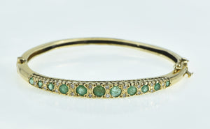 14K Victorian Diamond Emerald Graduated Bangle Bracelet 6.25" Yellow Gold