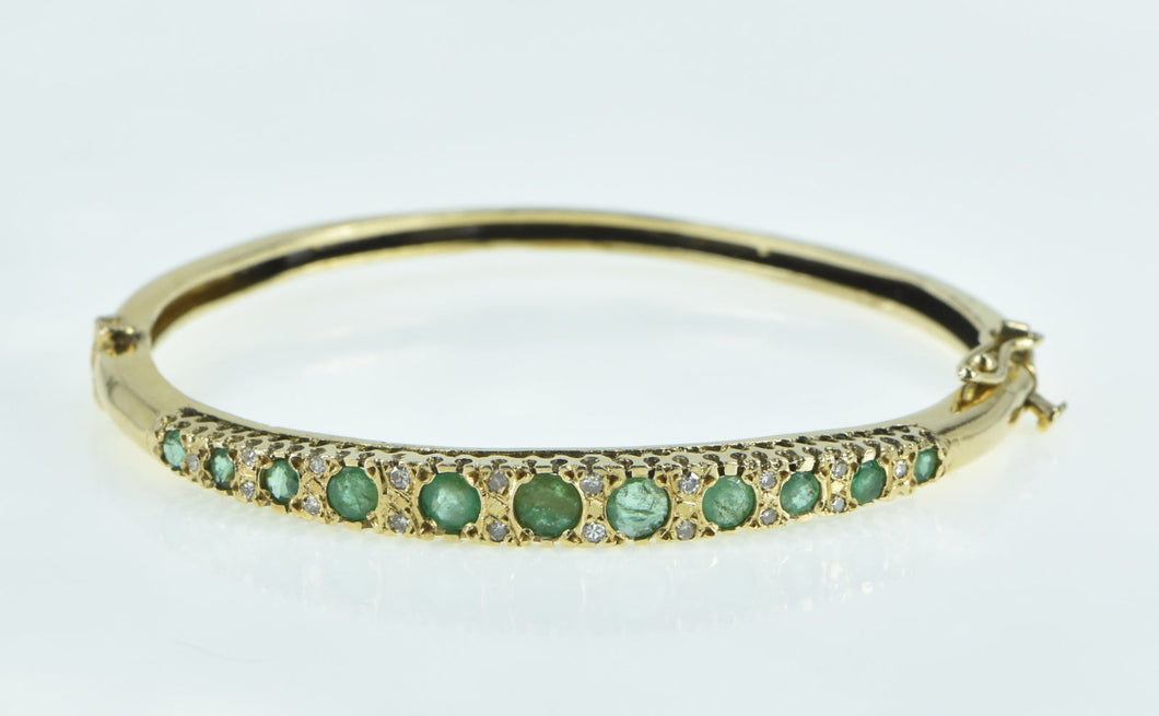 14K Victorian Diamond Emerald Graduated Bangle Bracelet 6.25