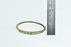 14K Victorian Diamond Emerald Graduated Bangle Bracelet 6.25" Yellow Gold