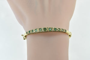 14K Victorian Diamond Emerald Graduated Bangle Bracelet 6.25" Yellow Gold