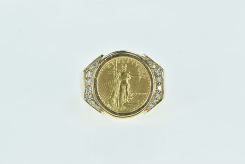 14K 1988 $5 Half Eagle Coin Diamond Statement Ring Yellow Gold