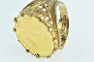 9K 1972 Bahamas $20 Coin Vintage Filigree Ring Yellow Gold