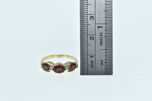 14K Three Stone Garnet Oval Vintage Classic Ring Yellow Gold