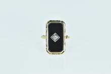 Load image into Gallery viewer, 10K Black Onyx Diamond Ornate Statement Ring Yellow Gold