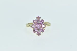 10K Vintage Oval Pink Topaz Cluster Statement Ring Yellow Gold