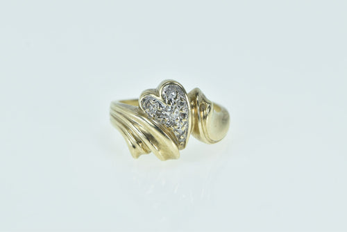 10K Vintage Pave Diamond Heart Love Ring Yellow Gold