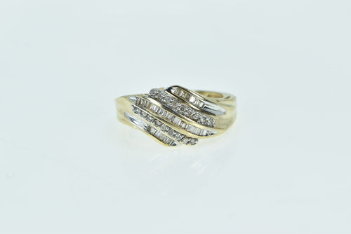 10K Wavy Diamond Vintage Statement Band Ring Yellow Gold