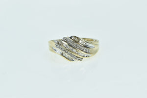 10K Wavy Diamond Vintage Statement Band Ring Yellow Gold