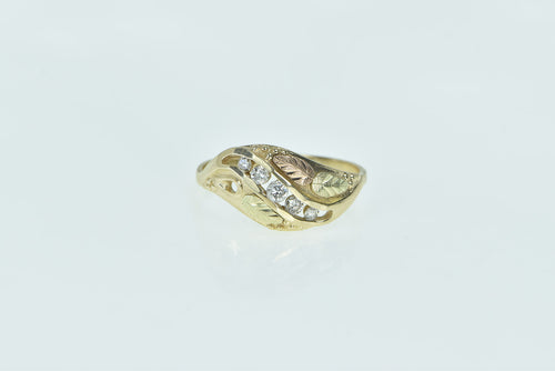 10K Black Hills Leaf Wavy Diamond Statement Ring Yellow Gold