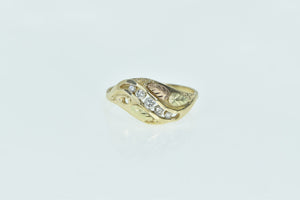 10K Black Hills Leaf Wavy Diamond Statement Ring Yellow Gold