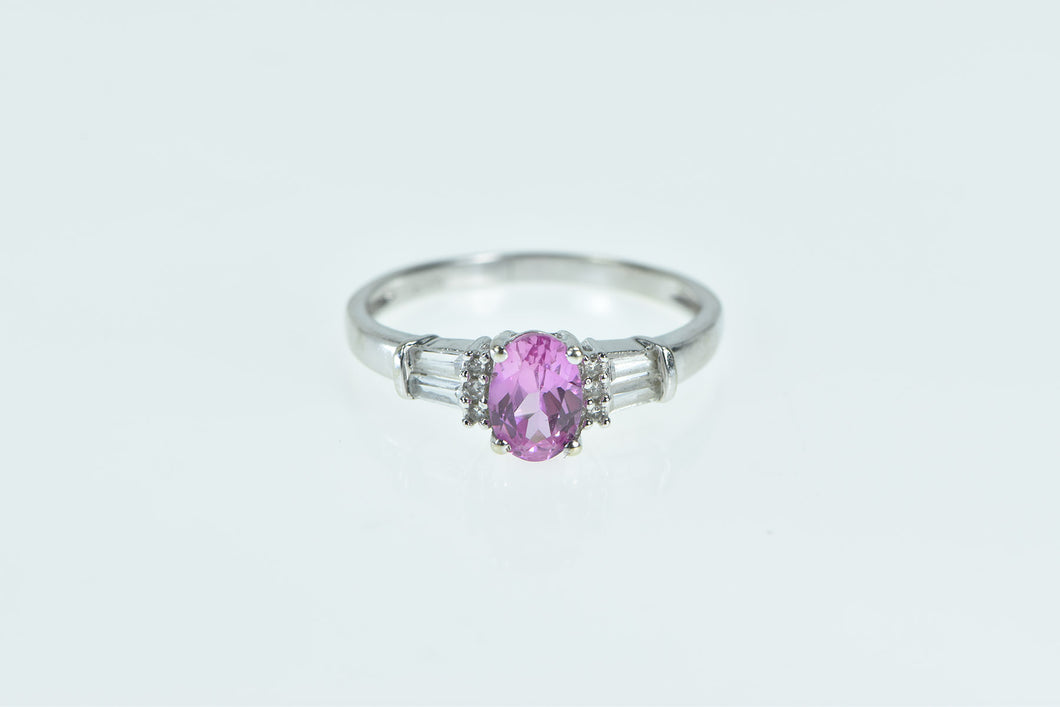 10K Pink Sapphire Vintage Diamond Engagement Ring White Gold