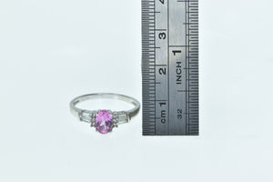 10K Pink Sapphire Vintage Diamond Engagement Ring White Gold